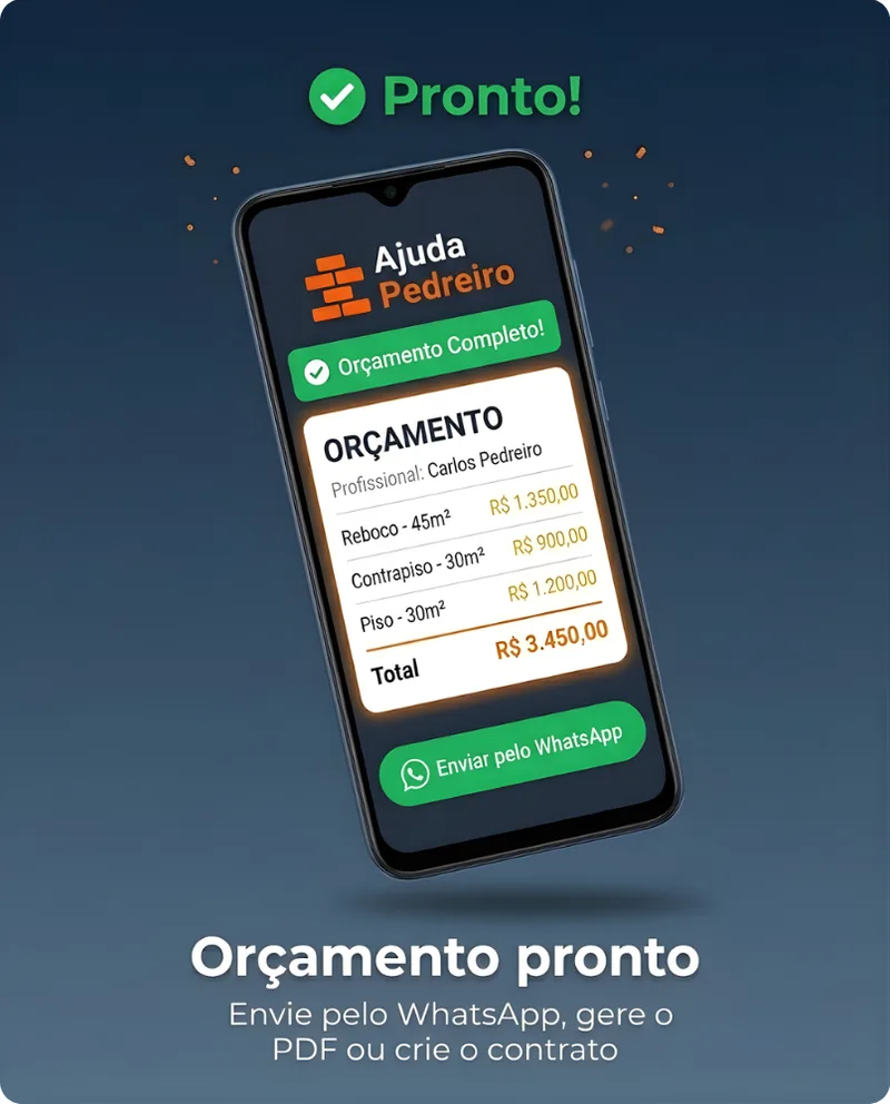 Pronto — Orçamento pronto: envie pelo WhatsApp, gere o PDF ou crie o contrato